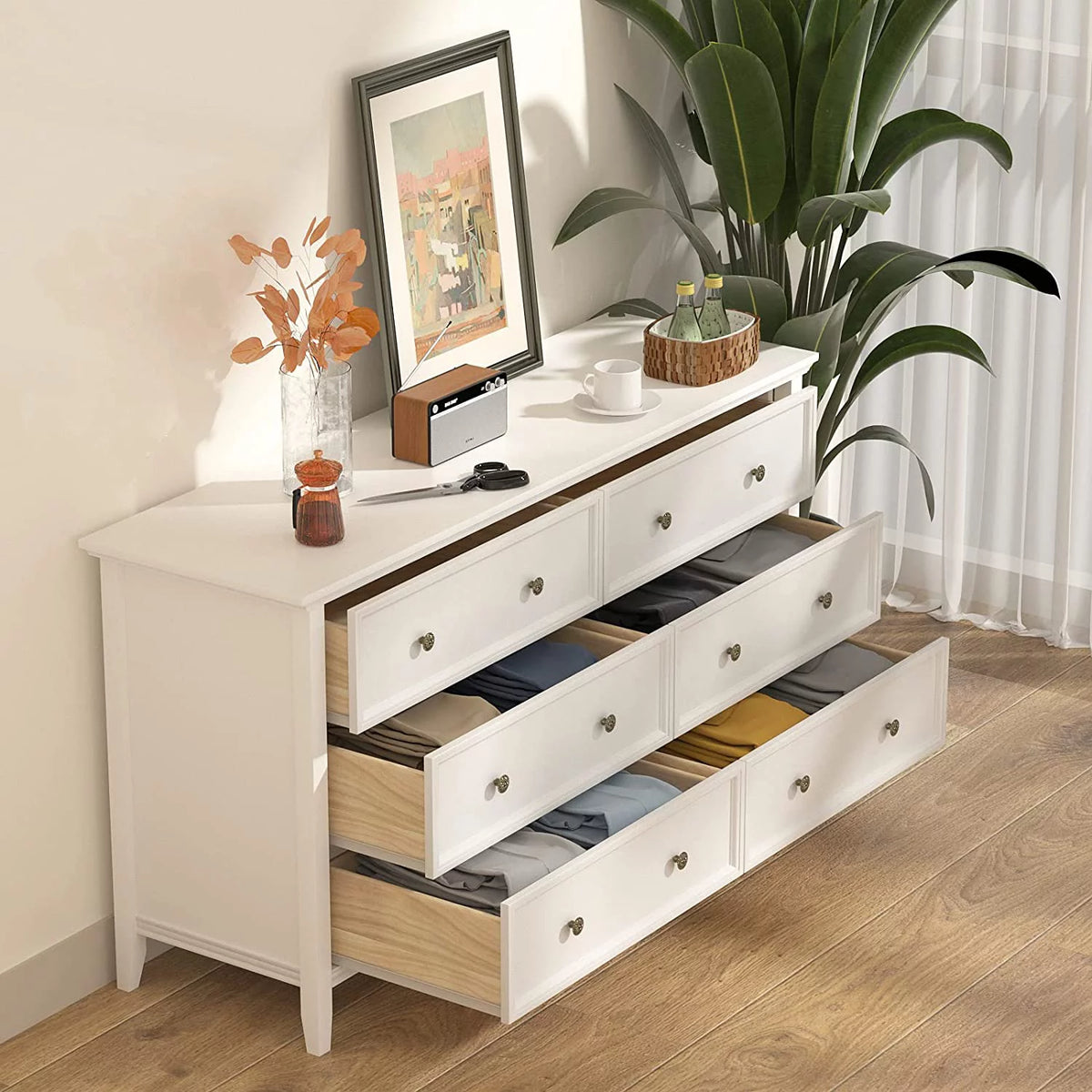6 Drawer Double Dresser 55 inch Solid Wood White K853228