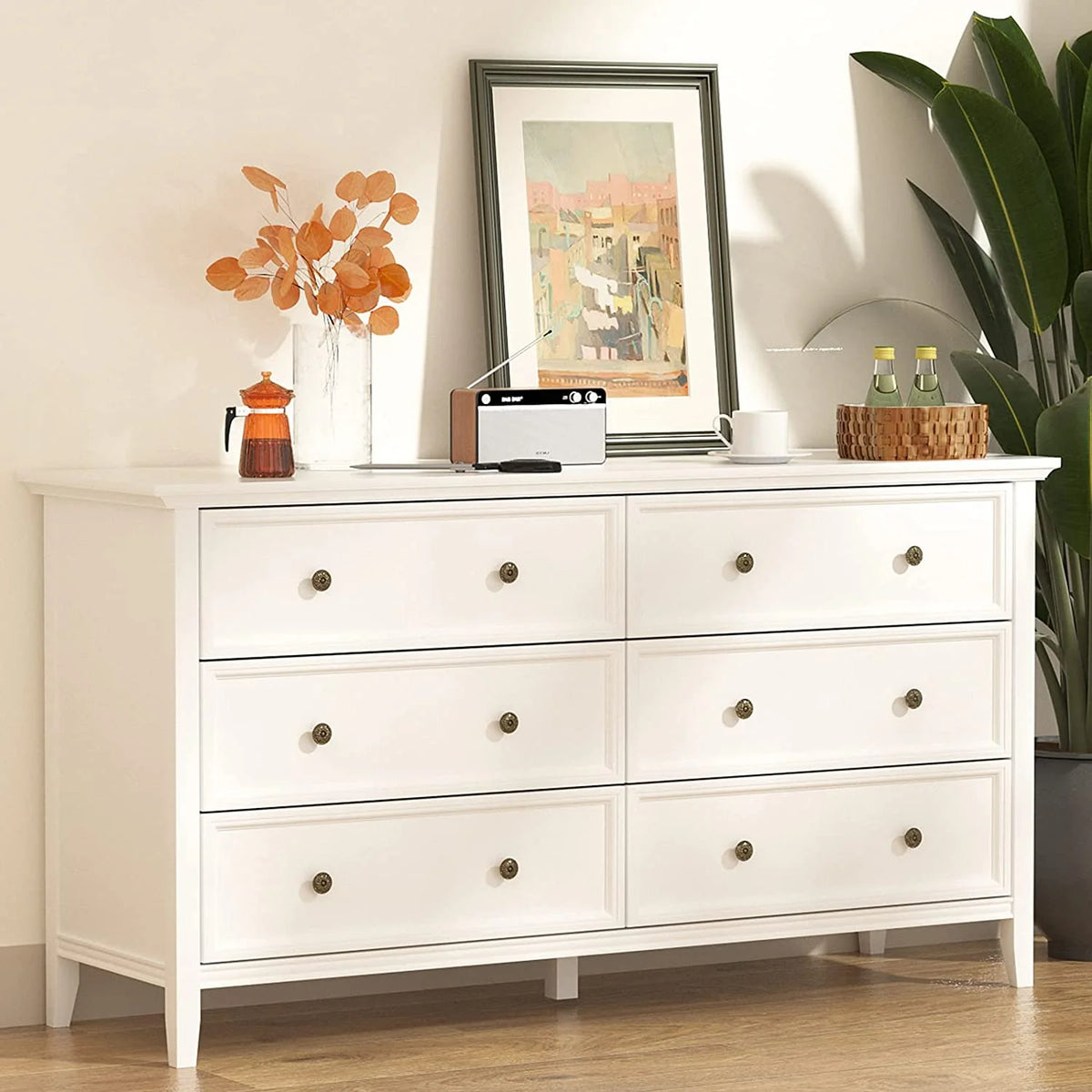 6 Drawer Double Dresser 55 inch Solid Wood White K853228