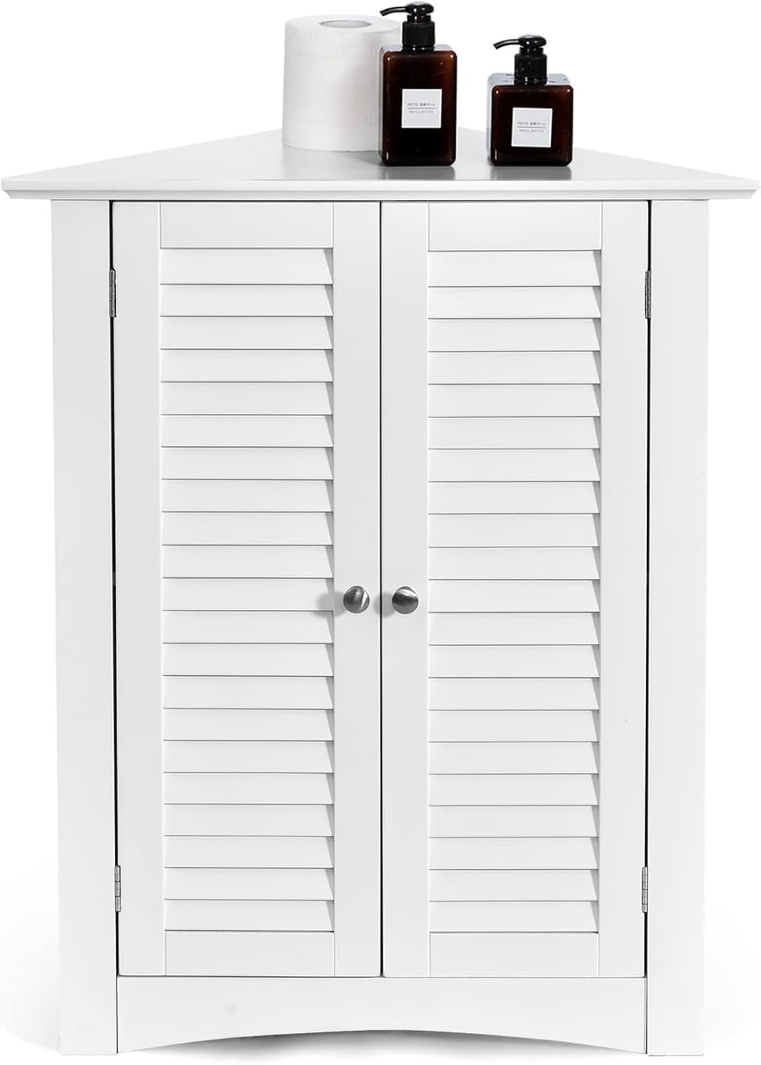 White Corner Storage Cabinet with Double Shutter Doors and Adjustable Shelf A154