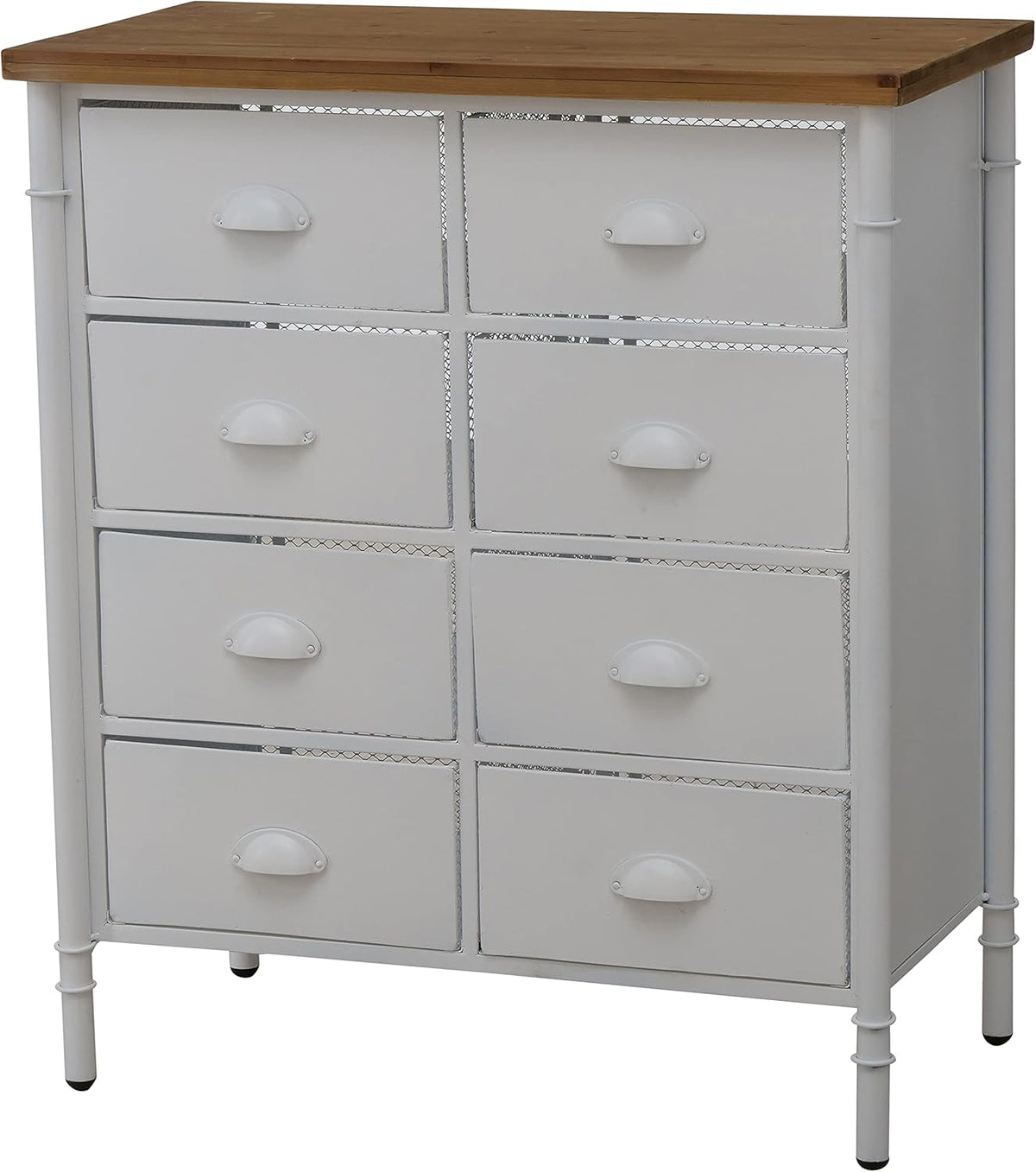 White 8 Drawer Accent Cabinet with Solid Wood Top and Metal Mesh Detailing O27291