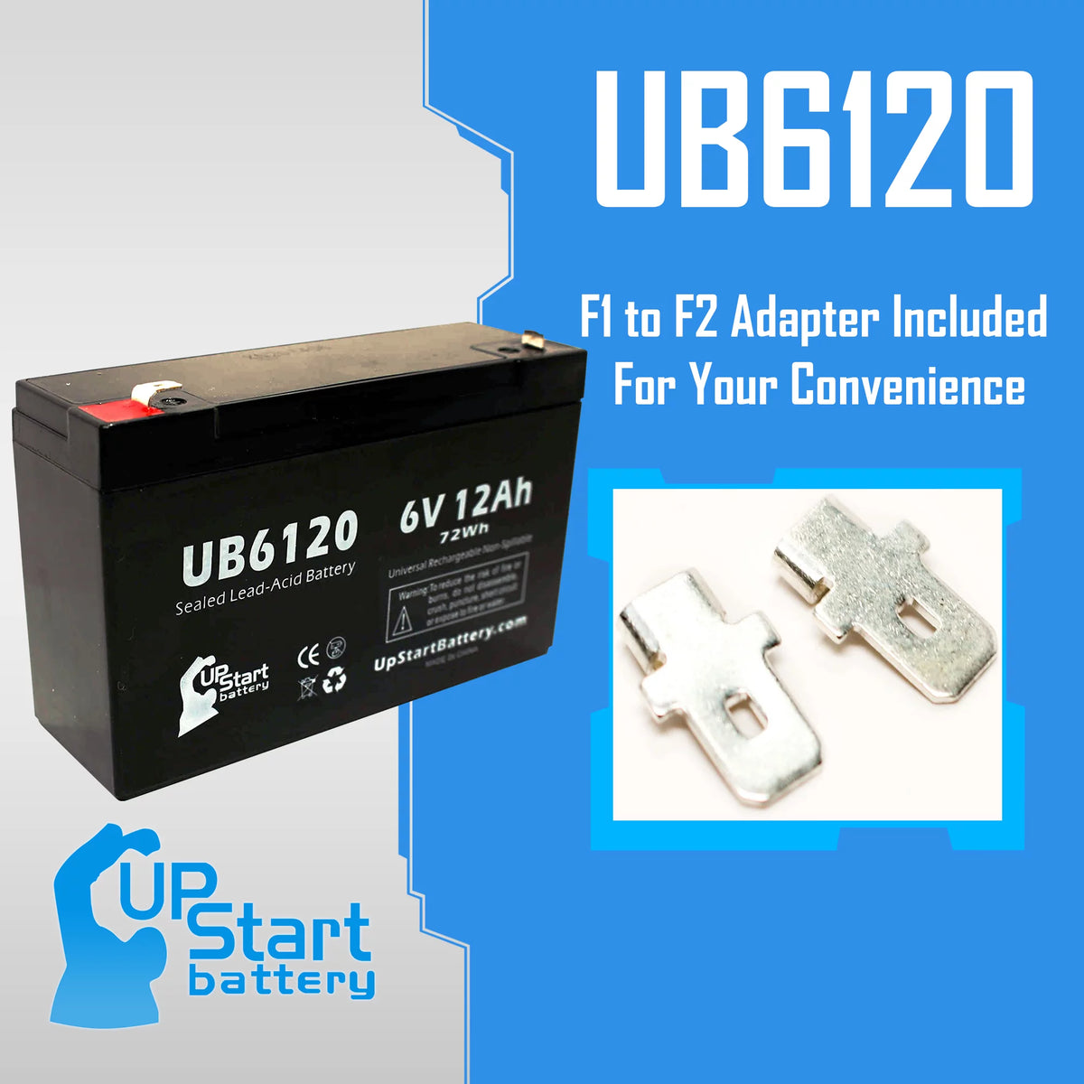 6V 12Ah Sealed Lead Acid Battery 4x Pack with F1 to F2 Terminal Adapters A1329
