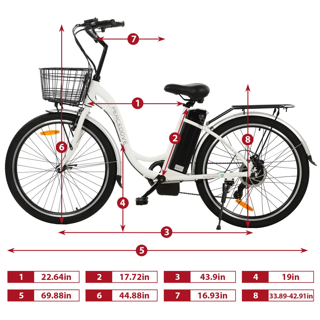 26 Inch 350 W White 7 Speed Electric Bicycle with Basket I7992