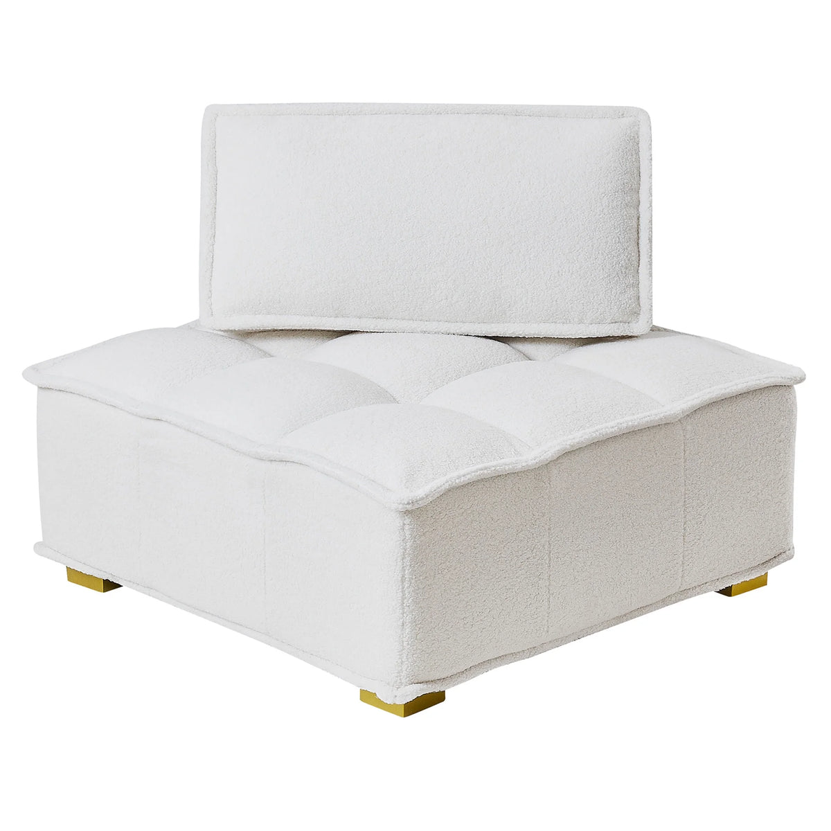 White Teddy Fabric Armless Accent Chair with Cushion N8106
