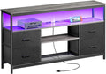Black 4 Drawer TV Stand Dresser with Power Outlets and LED Lights Q19379