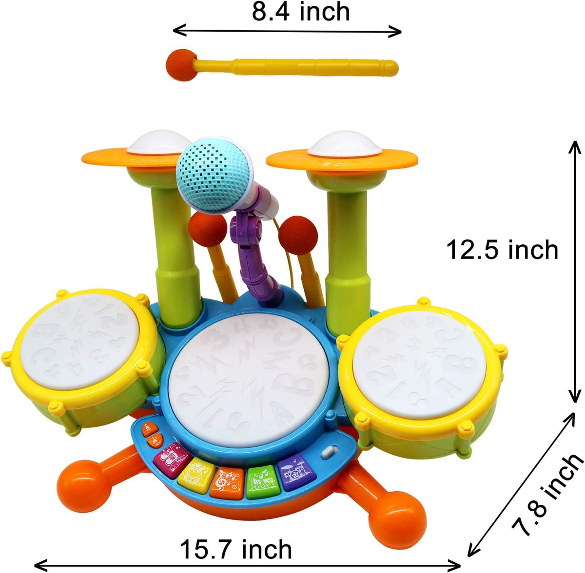 Kids Drum Set with 2 Drum Sticks and Microphone W2493