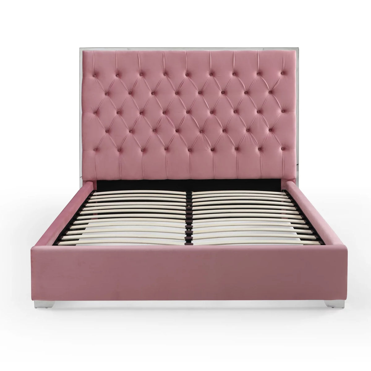 Pink Velvet King Bed with Silver Metal Frame Z17178