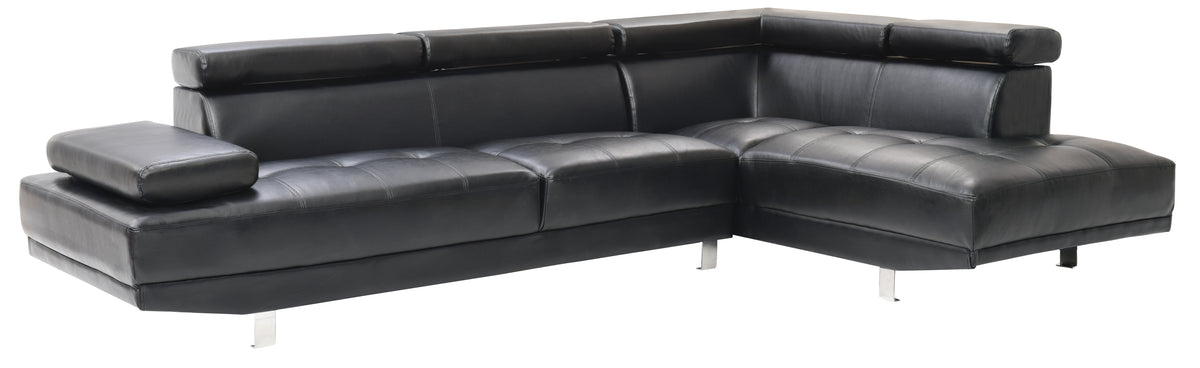 Black Sectional with Adjustable Armrest and Headrest G2397