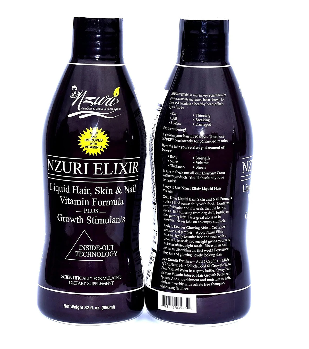 Hair Skin and Nails Vitamins with Biotin, Folate, and Vitamin D, 32 oz E798523