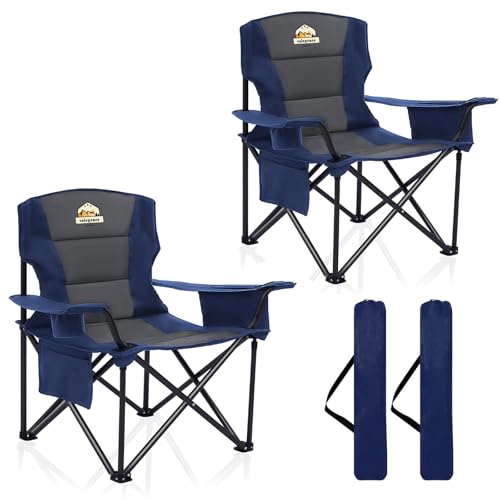 Oversized 2 Pack Heavy Duty Folding Camp Chair with Carry Bag, Cooler, Cup Holder Black H431628