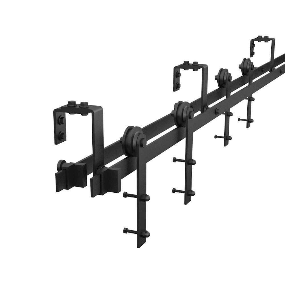 Black Bypass Sliding Barn Hardware Track Kit for Double Wood Doors B3819