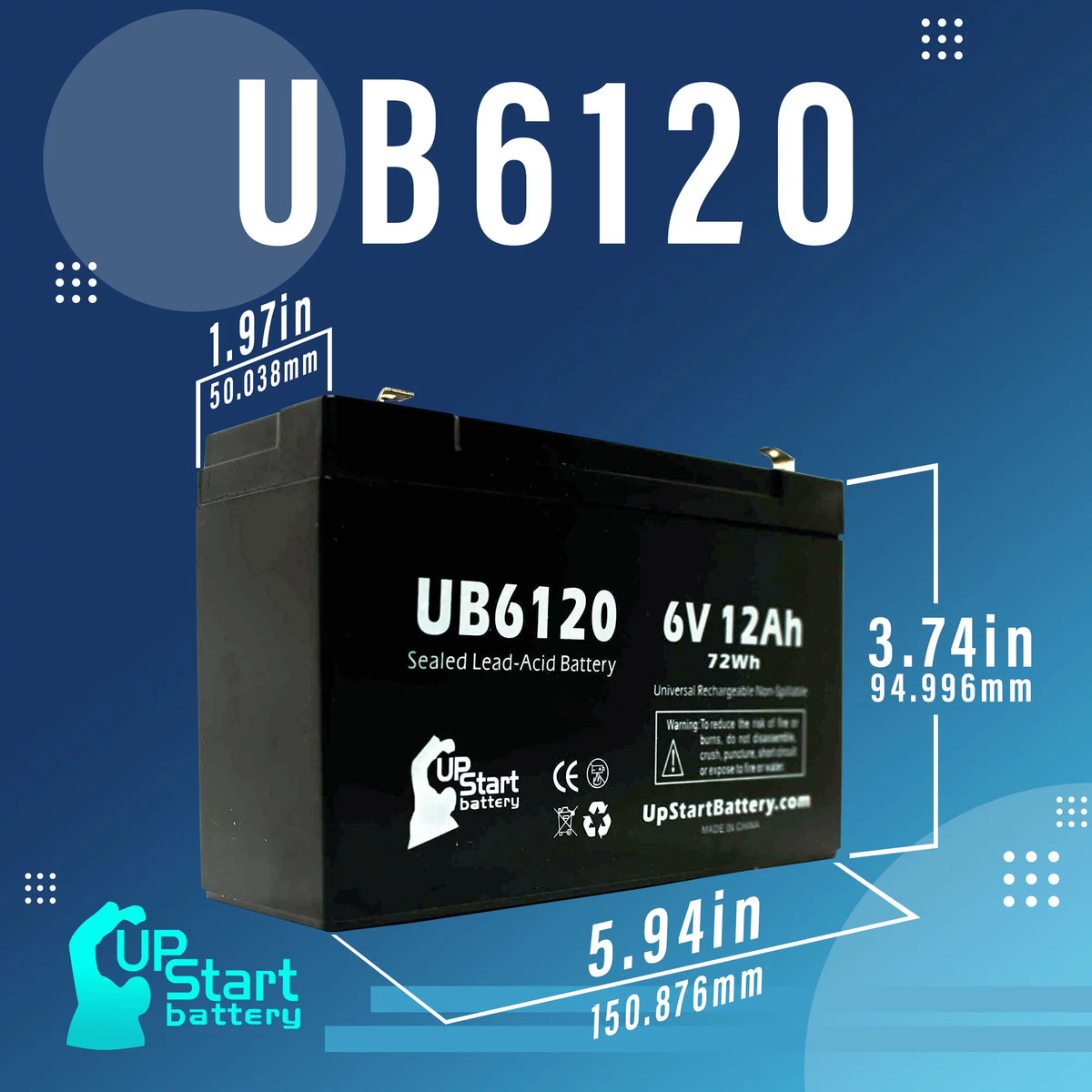 6V 12Ah Sealed Lead Acid Battery 4x Pack with F1 to F2 Terminal Adapters A1329