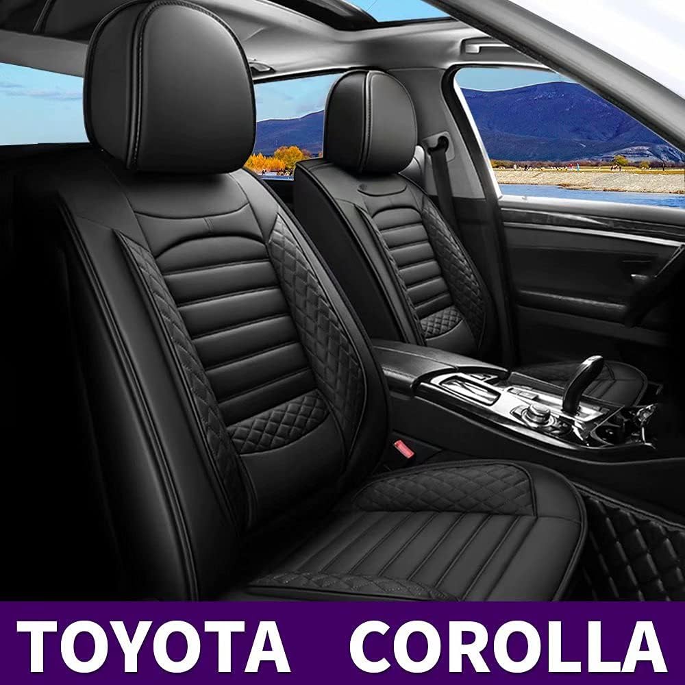 Black Faux Leather Car Seat Covers Full Set 5 Seats Waterproof R859909
