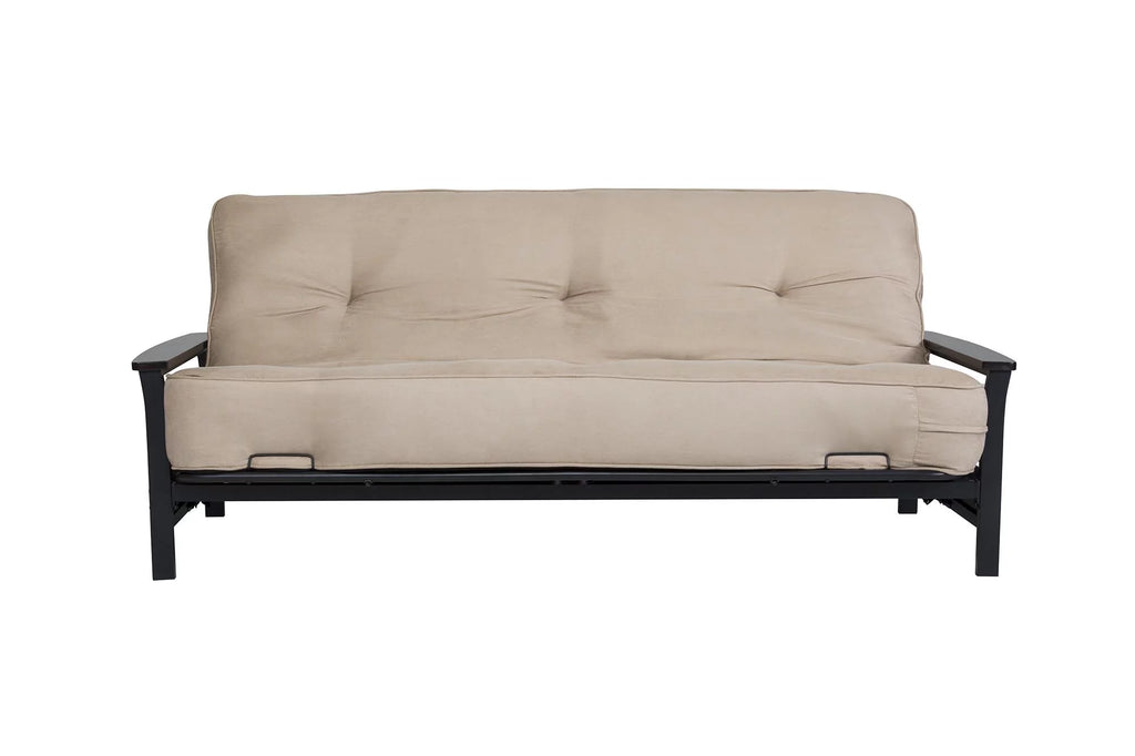 Full Size Metal Futon Frame with Espresso Wood Armrests H8467