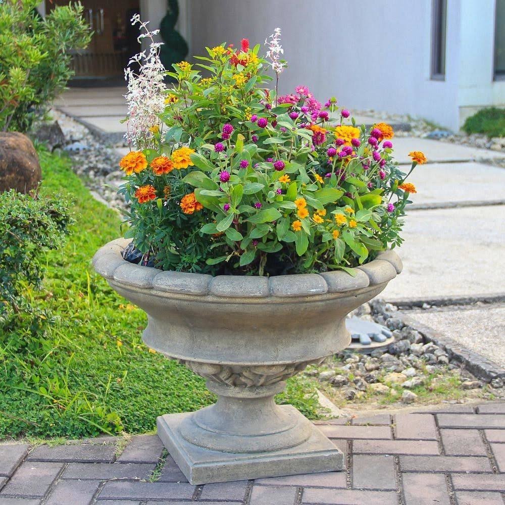 17 in. H Granite Cast Stone Urn F7580