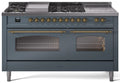 60 Dual Fuel Propane Gas Range Blue Grey Brass Trim X65671
