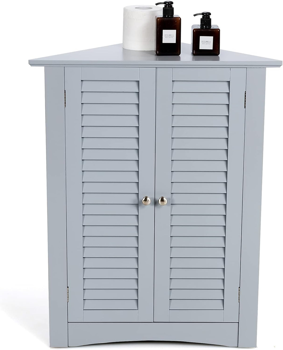 White Corner Storage Cabinet with Double Shutter Doors and Adjustable Shelf A154