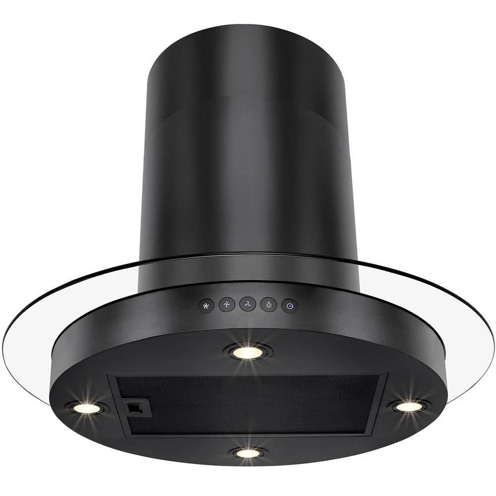 30 in. Convertible Kitchen Island Mount Range Hood Black Painted Stainless Steel Tempered Glass L5534