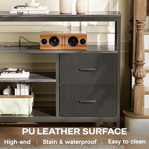 Black 4 Drawer TV Stand Dresser with Power Outlets and LED Lights Q19379