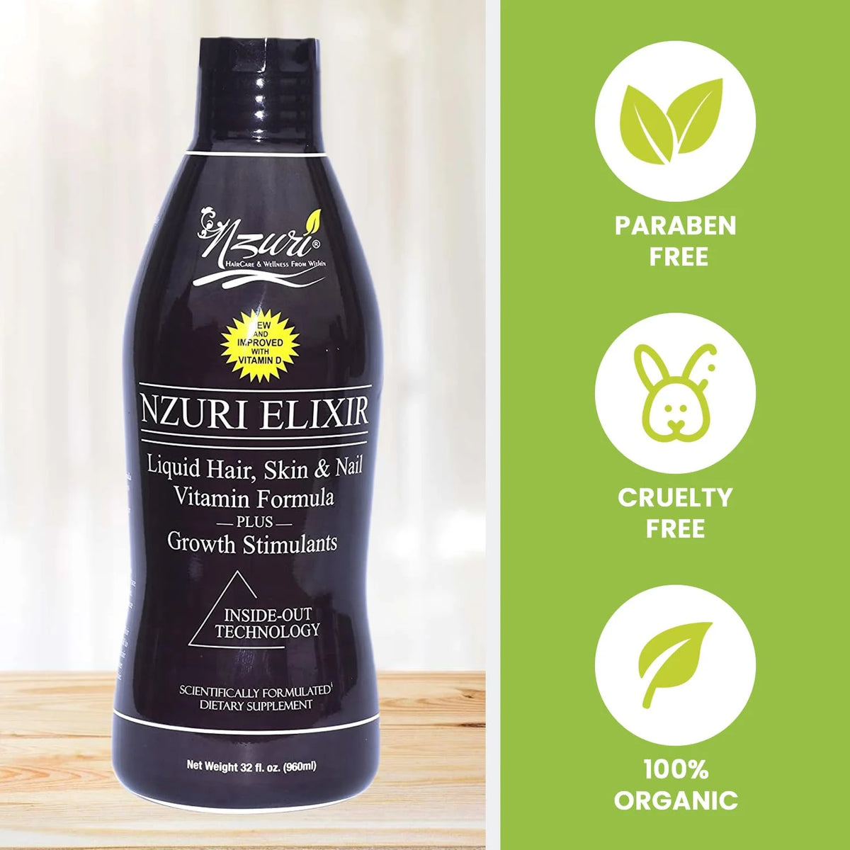 Hair Skin and Nails Vitamins with Biotin, Folate, and Vitamin D, 32 oz E798523