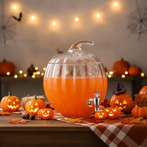 1.7 Gallon Glass Pumpkin Drink Dispenser with Lid M706378