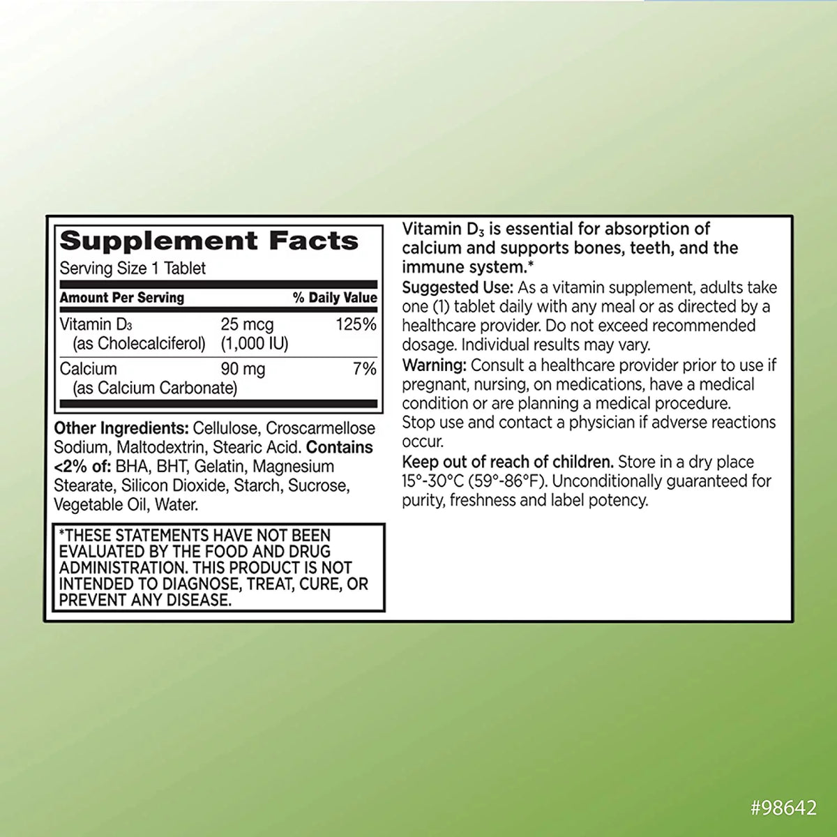 Vitamin D3 25mcg Tablets, 300 Count Pack of 4 Y910054