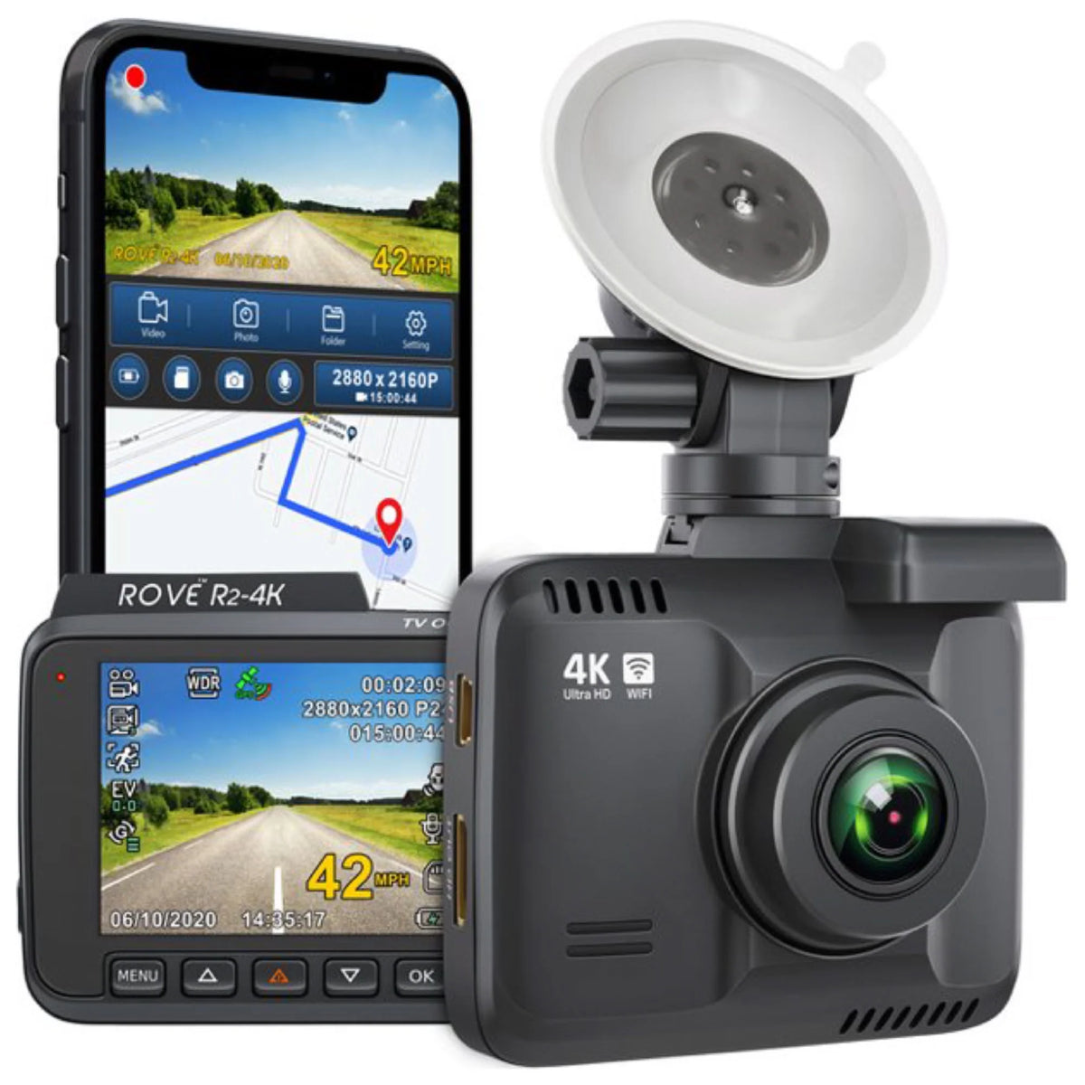 R2-4K Dash Cam with Built-in WiFi GPS, UHD 2160P, 2.4" LCD Display, 150° Wide Angle, WDR, Night Vision L7476