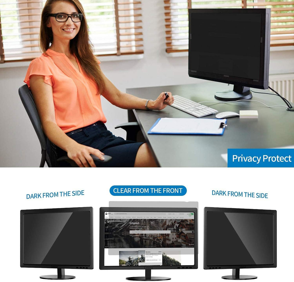 24 Inch 16:9 Anti Glare Anti Spy Privacy Screen Filter Film Pack of 2 C8043