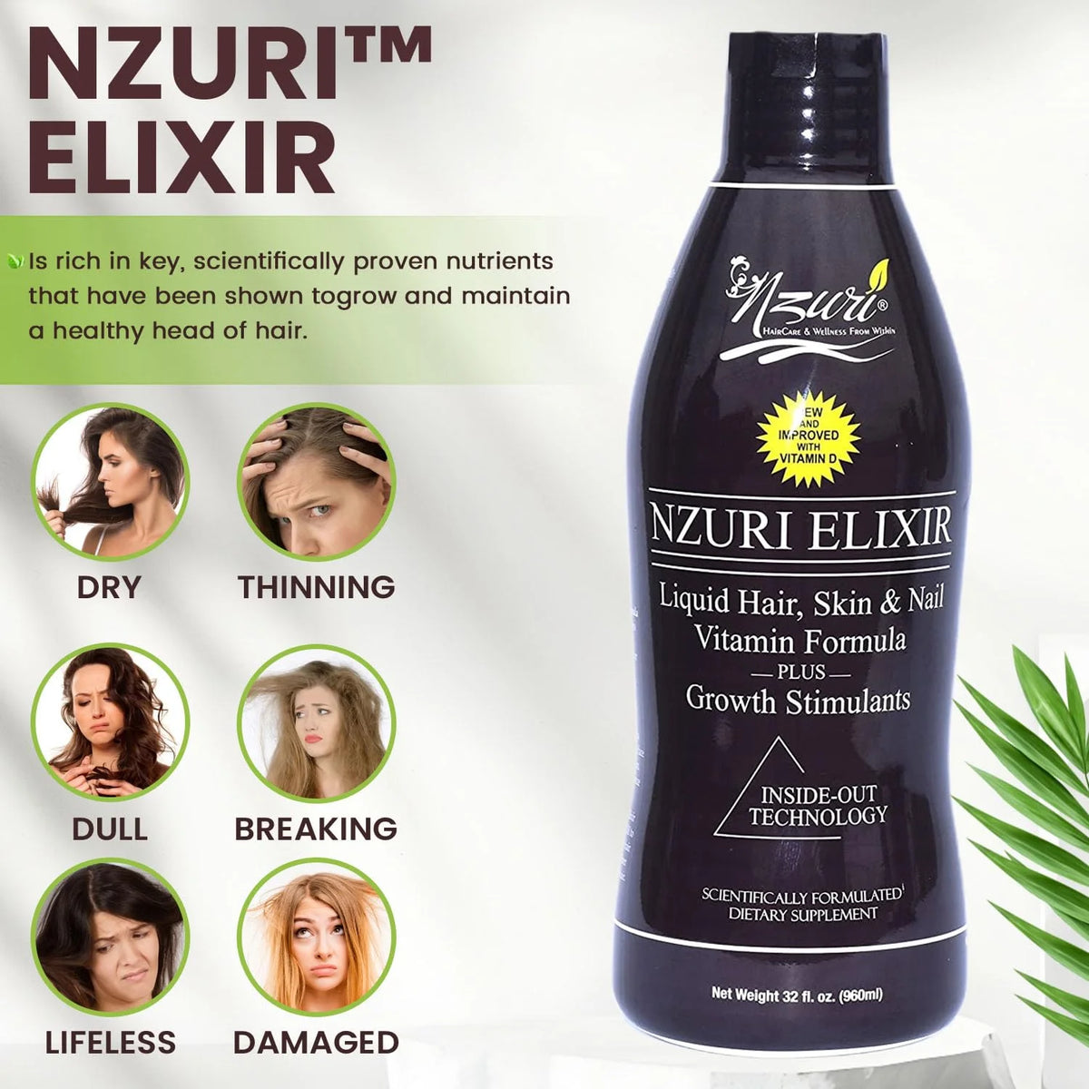 Hair Skin and Nails Vitamins with Biotin, Folate, and Vitamin D, 32 oz E798523