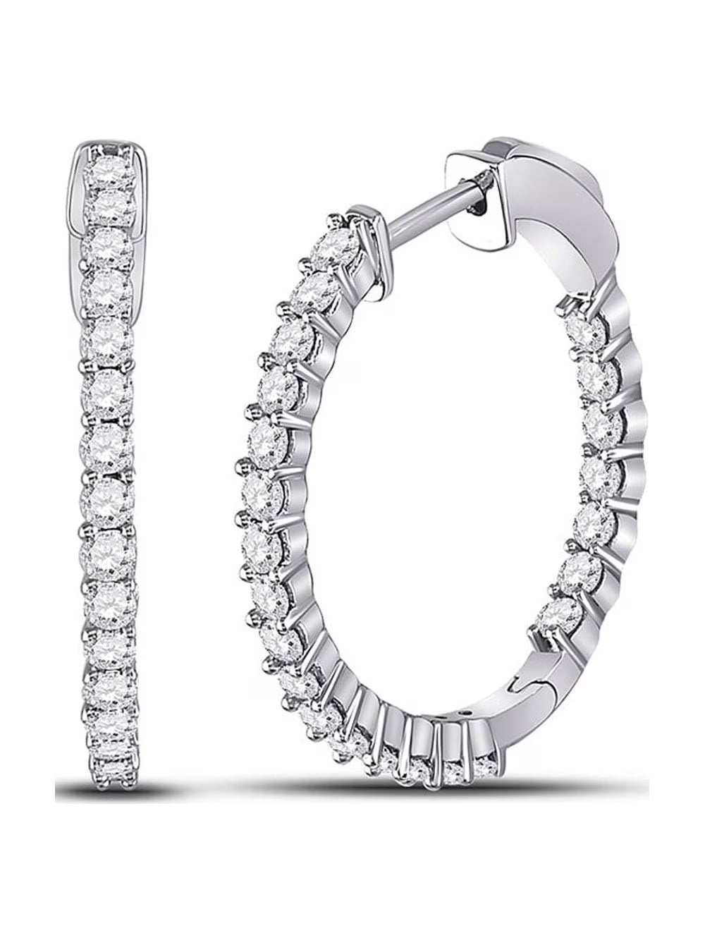 14kt White Gold Diamond Single Row Hoop Earrings 1-1/2 Cttw M734642