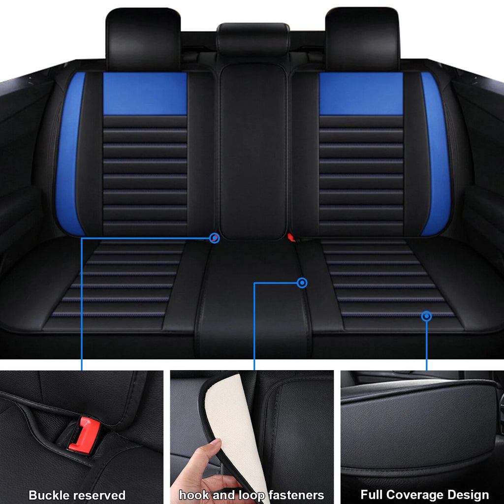 Black+Blue PU Leather Car Seat Covers Set P6665