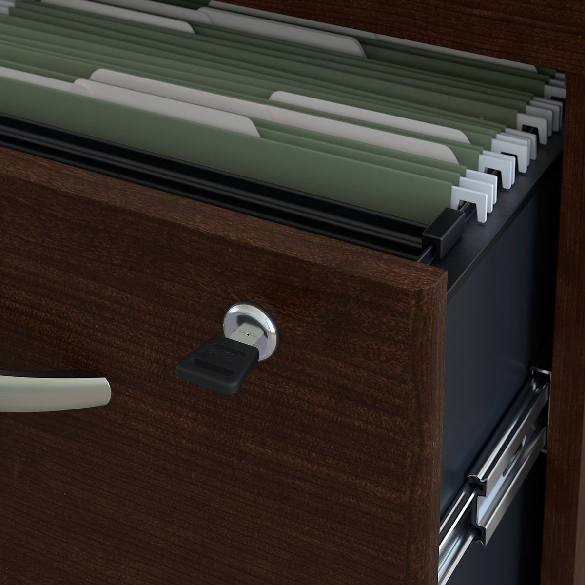 Mocha Cherry Office Desk with Pedestal W35290