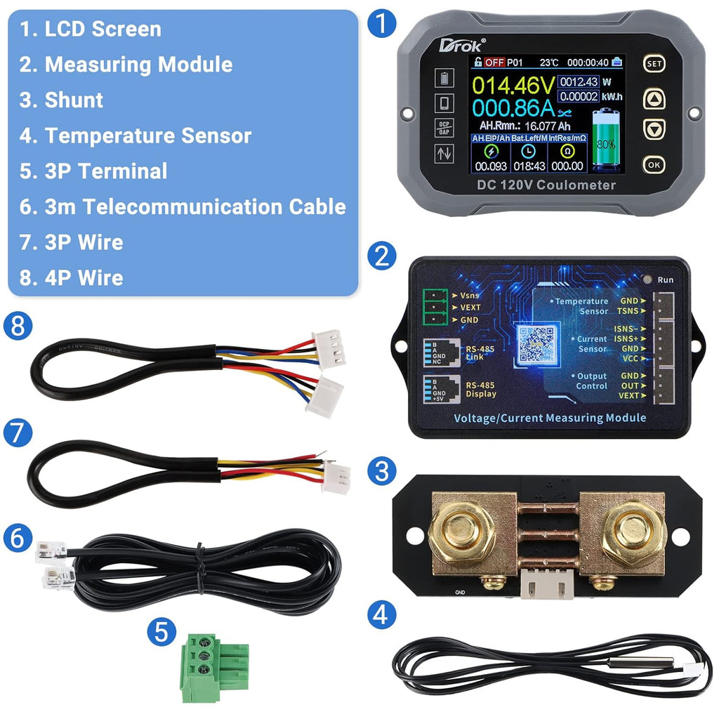 0-120V 100A DC Voltmeter Coulometer Battery Monitor, Pack of 2 B857584