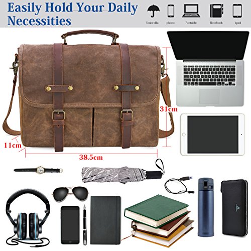 15.6 Inch Waterproof Brown Leather Canvas Messenger Bag G300