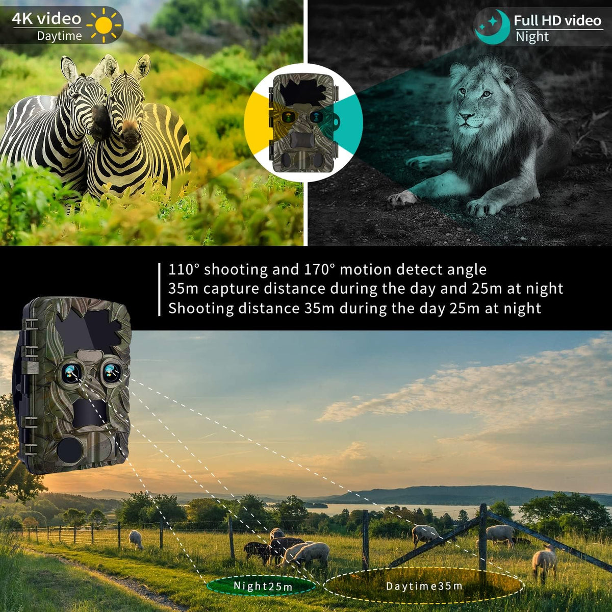 4K 20MP Dual Lens Wide-Angle Motion Sensor Trail Camera D5729