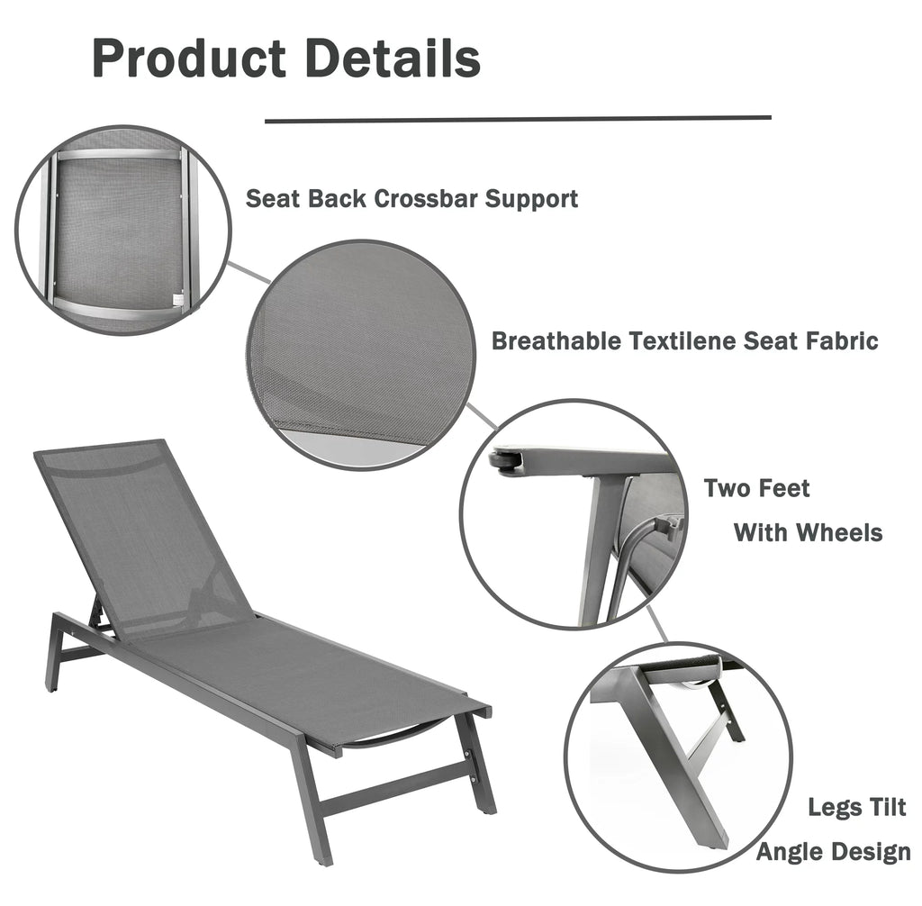 Adjustable Aluminum Outdoor Chaise Lounge Chair P8603