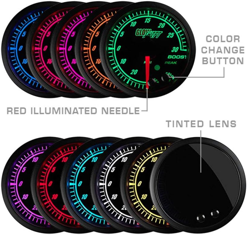 Black Dial Tinted Lens 2-1/16 52mm Boost Vacuum Gauge Kit E6535